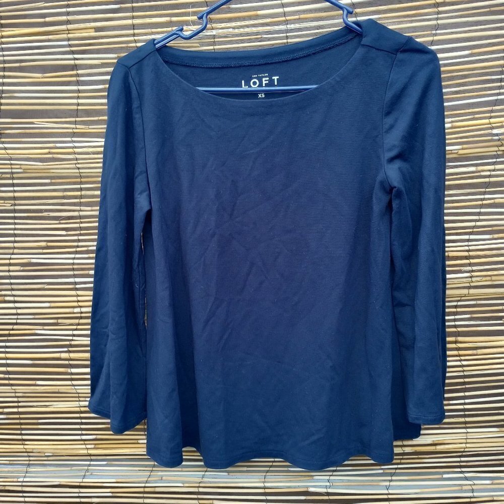 Loft Navy Women's Top 3/4Sleeve Hem Flare - XS